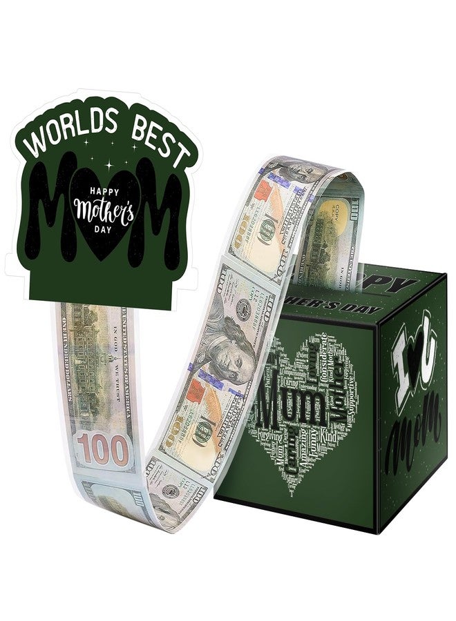 Jaywayang Mother's Day Money Box for Cash Gift, Surprise Money Gift Box with Card and Cash Holder for Mom Grandmother, DIY Fun Mother's Day Cash Box, Includes 50Pcs Transparent Bags（Green Black - Image 1